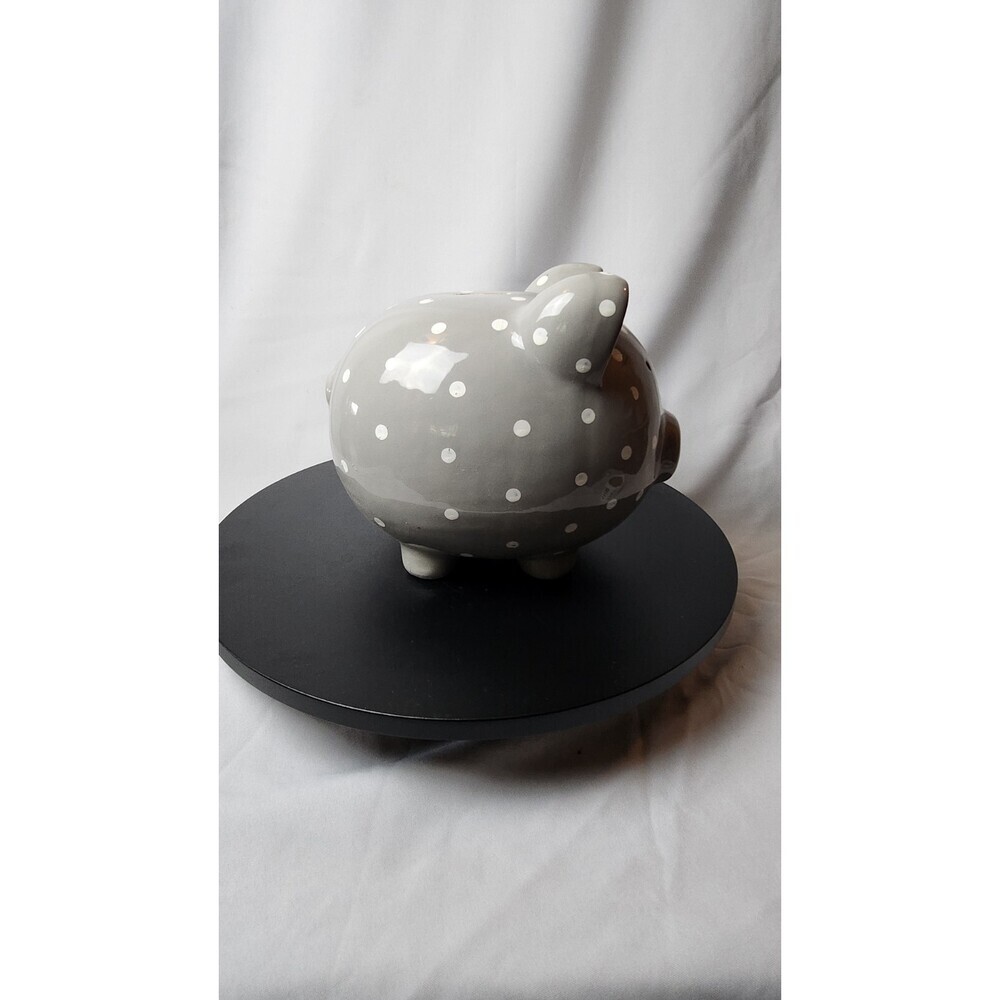 2020 Lila & Jack Brand Ceramic Gray W/white Polka Dot Piggy Bank - 7" Tall, 9" L - Picture 4 of 7